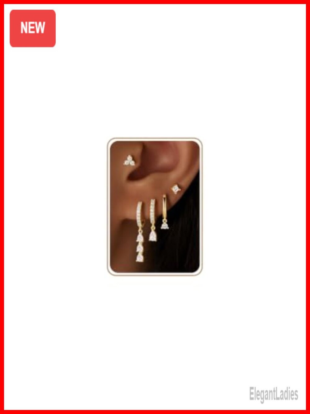 Hypoallergenic 14K Gold Plated Dangle Earrings Set with Zircon Stones